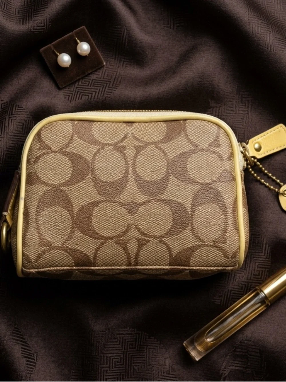 Coach Signature Heritage Stripe Cosmetic Pouch, includes hang tag